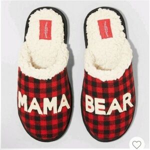 Wondershop Womens Slippers Red Plaid and sherpa lined Size M (7/8) Mama Bear